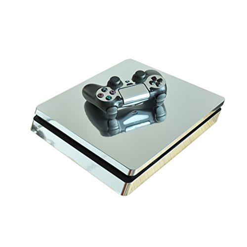 DOTBUY PS4 Slim Skin Aufkleber Sticker Design Folie schützende Haut Schale für Sony Playstation 4 Slim Konsole und 2 Dualshock Controller (Glossy Silver) von DOTBUY