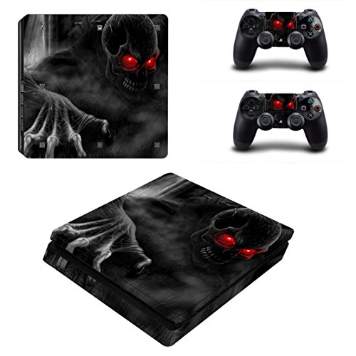 DOTBUY PS4 Slim Skin Aufkleber Sticker Design Folie schützende Haut Schale für Sony Playstation 4 Slim Konsole und 2 Dualshock Controller (Red Eye Skull) von DOTBUY