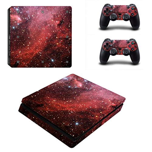 DOTBUY PS4 Slim Skin Aufkleber Sticker Design Folie schützende Haut Schale für Sony Playstation 4 Slim Konsole und 2 Dualshock Controller (Starry Red) von DOTBUY