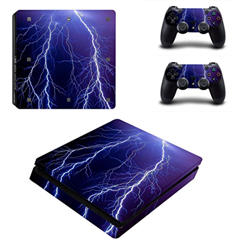 DOTBUY PS4 Slim Skin Aufkleber Sticker Design Folie schützende Haut Schale für Sony Playstation 4 Slim Konsole und 2 Dualshock Controller (Violet Lightning) von DOTBUY