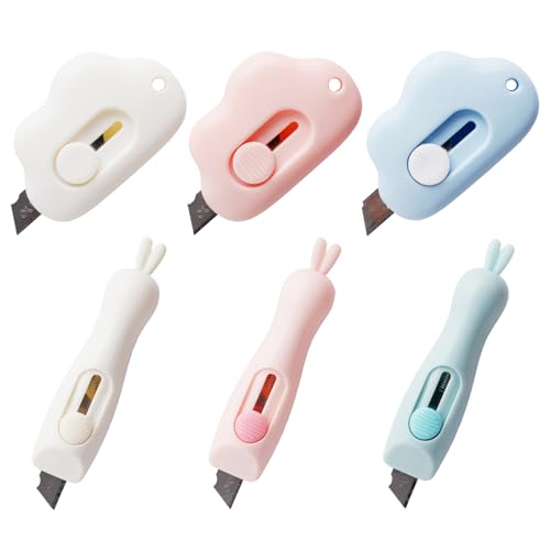 Mini Box Cutter,6 Stück Cuttermesser klein Utility Messer Brieföffner Kunststoff Einziehbares Universalmesser Tragbar Kartonöffner zum Verpacken Post Papier Schneiden von DOULEIN