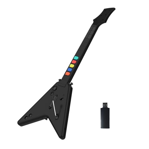 DOYO Wireless PS4 Gitarre für PC/PS3/PS4, kompatibel mit Guitar Hero 3/4/5 und Rock Band 1/2, inkl. verstellbarem Trageriemen, Wireless Guitar Hero Spielgitarre (schwarz) von DOYO