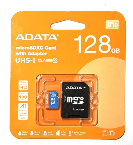 ADATA Micro SDXC Karte Speicherkarte. 128 GB mit SD Adapter. Für Smartphones, Tablets, usw. A1, Class 10, UHS-1, bis 100 mb/s (128 GB) von DP