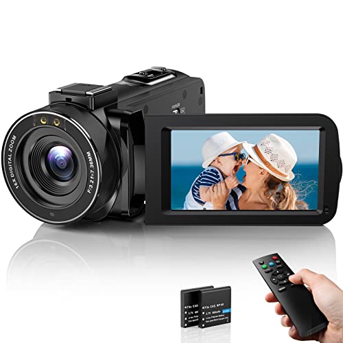 DPFIHRGO Videokamera Camcorder Full HD 1080P YouTube Camcorder 30FPS IR Nachtsicht Videokamera 3,0'' Drehbarer Bildschirm Vlogging Kamera 16X Zoom Digitalkamera mit Fernbedienung und 2 Batterien von DPFIHRGO