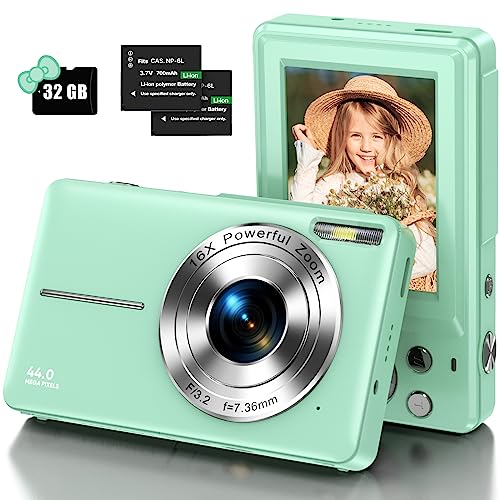 Digitalkamera mit 32G Micro SD-Karte, 1080P Kinderkamera 44MP HD Fotokamera Kompaktkamera mit 2,4" LCD Bildschirm 16X Digitalzoom und 1 Batterie für Kinder, Studenten, Anfänger-Grün von DPFIHRGO