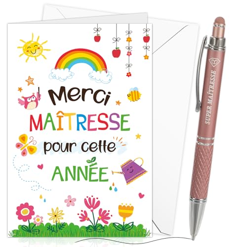 DPKOW Idee Cadeau Maitresse d'École Fin d'Année, Cadeau Merci Maîtresse Carte avec Enveloppe Stylo Maitresse Maternelle Cadeau Remerciement Institutrice, Super Maîtresse Merci pour Cette Année von DPKOW
