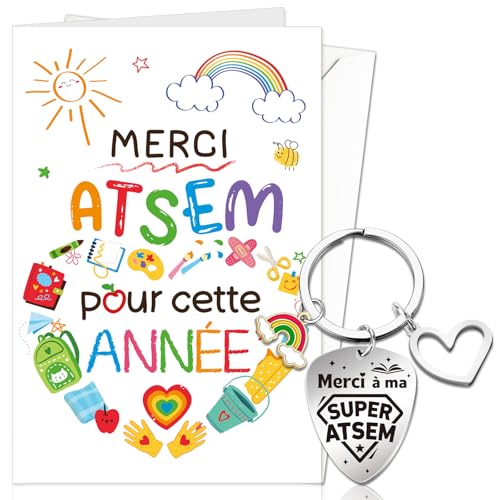 DPKOW Original Cadeau Maternelle ATSEM Merci Carte avec Enveloppe Porte-Clé Cadeau ATSEM d'École Fin d'Année, Cadeau Merci ATSEM pour Cette Année, Merci à ma SUPER ATSEM DPKOW Original Cadeau Maternelle ATSEM Merci Carte avec Enveloppe Porte-Clé Cadeau ATSEM d'École Fin d'Année, Cadeau Merci ATSEM pour Cette Année, Merci à ma SUPER ATSEM von DPKOW