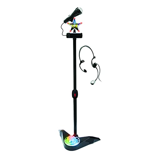 Deqube-Stehendes Karaoke-Mikrofon mit Einstellbarer Höhe, inklusive Discokugel und Kopfhörer-Anschluss an Verschiedene Sound-Geräte, Größe 65-100 cm (916D00037), Schwarz von DQB DeQUBE