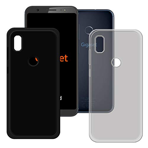 DQG Anti-Fall Schutzhülle für Gigaset GS185 Hülle, 2 Stück Weiche Flexibel Handytasche Semi-Transparent Grau + Schwarz TPU Handyhülle Silikon Tasche Schale Case Cover für Gigaset GS185 (5.50") von DQG