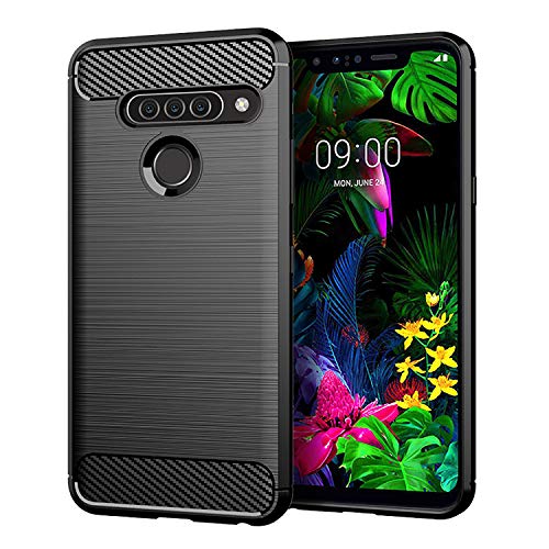 DQG Anti-Fall hülle für LG G8S ThinQ Hülle, Weiche Handytasche Kohlefaser TPU Handyhülle Silikon Tasche Schale rutschfest Case Cover für LG G8S ThinQ (6.21") - Schwarz von DQG