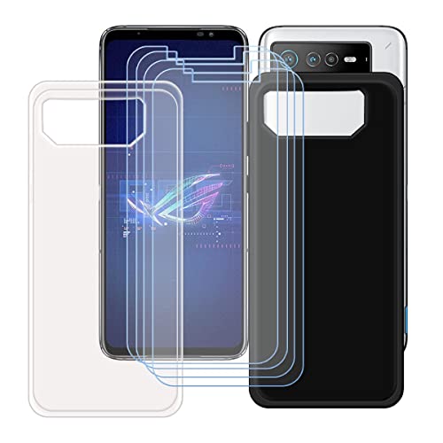 DQG Displayschutz + Hülle für Asus Rog Phone 7 Ultimate,Transparent + Schwarz Cover TPU Handyhülle Silikon Tasche Case Schutzhülle - 4 Stück Gehärtetes Glas Schutzfolie für (6.78") von DQG