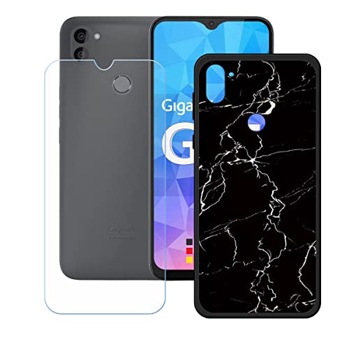 DQG Displayschutz + Hülle für Gigaset GS5 Lite,Schwarz Cover TPU Handyhülle Silikon Tasche Case Schutzhülle - HD Schutzfolie Anti-Fall Disschutzfolie für (6.30") - KE14 von DQG