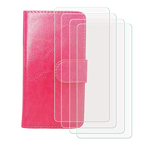 DQG für ZTE Blade V50 Design (6.60") Hülle Holster, Handyhülle Pink Leder [Mit 4 Tabletten ZTE Blade V50 Design Schutzfolie] Brieftasche Schutzhülle, Hülle 360 Stoßfest Case Flip Wallet Klappbar von DQG