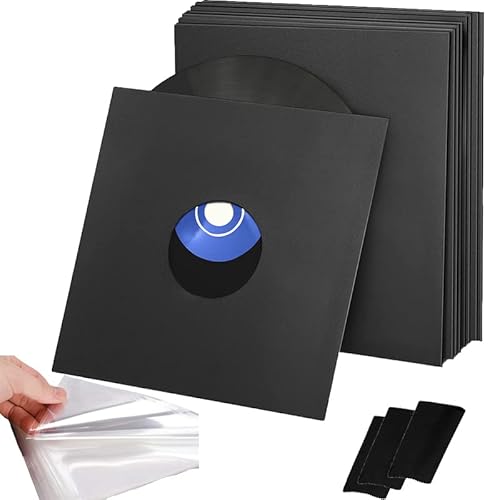 DQZSY 20PCS 12in schwarzes Papier Poly gefütterte Schallplatteninterne Ärmel für LP Vinyl Records, 350gsm Papier Record Sleeves von DQZSY