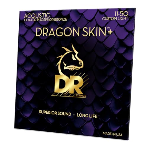 DR DAP-11 - DRAGON SKIN+™ Beschichtete Phosphorbronze Akustikgitarrensaiten, Überlegener Klang mit angenehmer Haptik & langer Lebensdauer, Custom leicht 11-50 von DR Strings