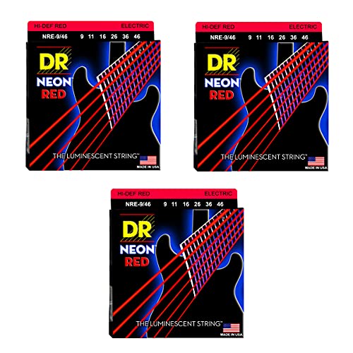 DR-NRE-9/46 - Gitarrensaiten, Neon Red, 3er-Pack von DR Strings