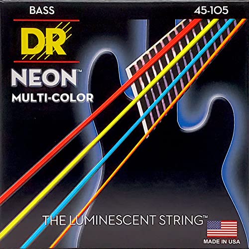 DR Neon Multi Color Bass Saiten Strings 4-Saiter, 045 - 105 von DR Strings