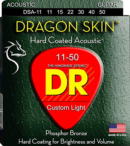 DR Strings DRAGON SKIN™ - CLEAR Coated Acoustic Guitar Strings: Custom Light 11-50 von DR Strings