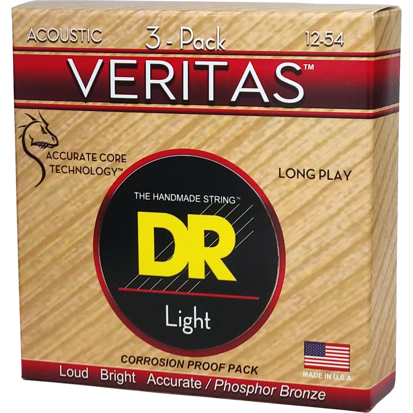 DR Strings VTA-12-3PK Veritas 12-54 Acoustic Guitar Strings (x3 Packs) von DR Strings