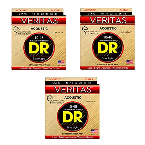 DR VTA-10 - Veritas Saiten für Westerngitarre, 010–048, 3er-Pack von DR Strings