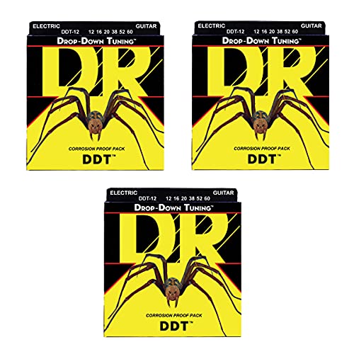 DR DDT-12 - E-Gitarrensaiten, Drop Down Tuning, 012-060, 3er-Pack von DR