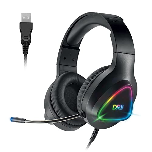 DR1TECH GrayEagle Professional Gaming LED RGB Kopfhörer Für PC Mit USB Kabel Und Mikrofon - 7.1 Surround Sound NEW GEN - 50mm Over Ear Kopfhörer Treiber (FULL IMMERSION) [Amazon Exclusive] von DR1TECH