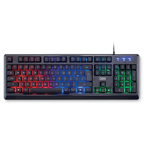 DR1TECH Puma Ergonomische Gaming Tastatur Mit LED Hintergrundbeleuchtung Für PC/PS4 - 104 Tasten Mit 6-Tasten-Rollover - USB Tastatur Mit Kabel (QWERTY Internationales-Layout) von DR1TECH