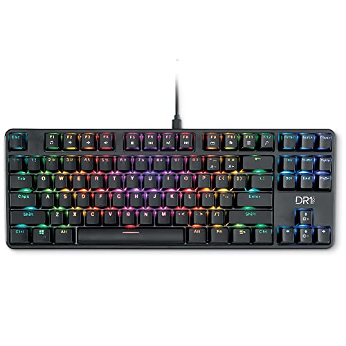 DR1TECH Raven Mechanische TKL Gaming Tastatur Für PC/PS4 mit RGB Hintergrundbeleuchtung - 87 Tasten Anti Ghosting - Ergonomische USB Tastatur mit Kabel (Internationales-Layout) von DR1TECH
