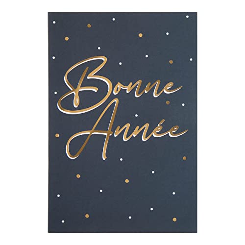 Draeger Paris Glückwunschkarte "Happy Year", Blau | Goldene Schrift | Wecker Party Ende des Jahres Beste Wünsche | Heißgold-Finish | 12 x 17 cm | Made in England | Umschlag inklusive| FSC® Papier von DRAEGER PARIS 1886