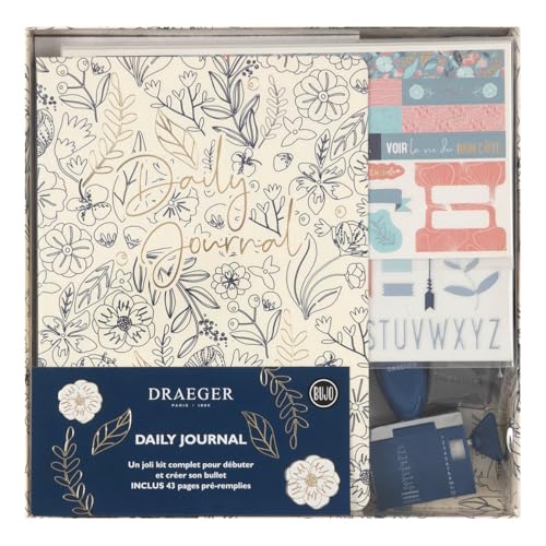 Draeger Paris - Beginner Bullet Journal Kit - Dot Book 15,5 x 21,5 cm + Deko-Accessoires, Marineblau und Pink von DRAEGER