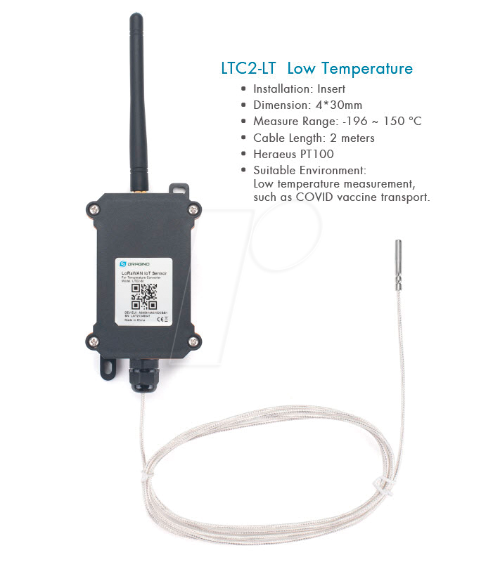 DRA LTC2-LT - LoRaWAN Temperatur Transmitter, Niedrigtemperatursensor von DRAGINO