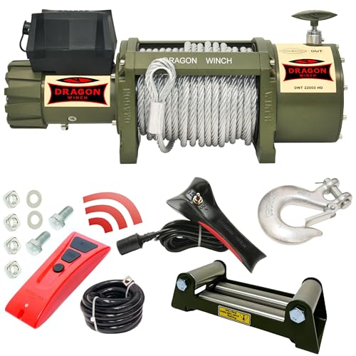 DRAGON WINCH - Elektrische Seilwinde 24V Truck 22000 lbs / 9979 kg mit Stahlseil 31m für Feuerwehren, Nutzfahrzeugen, Lieferwagen mit kabelgebundener und kabelloser Fernbedienung + Winde Zubehör DRAGON WINCH - Elektrische Seilwinde 24V Truck 22000 lbs / 9979 kg mit Stahlseil 31m für Feuerwehren, Nutzfahrzeugen, Lieferwagen mit kabelgebundener und kabelloser Fernbedienung + Winde Zubehör von DRAGON WINCH