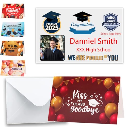 DRAJOIN Personalisierte Abschlusskarten, Individuelle Abschlusskarten mit weißen Umschlägen, als Abschlusskarte für Schule, Kindergarten, Hochschule, Hochschule, 15 PCS von DRAJOIN