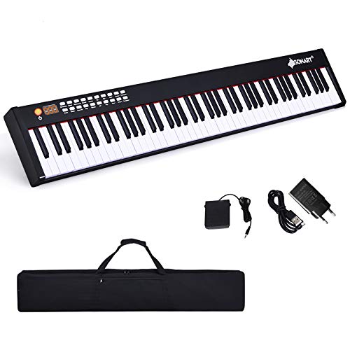 DREAMADE Keyboard Piano mit Bluetooth, E Piano 88 tasten mit 128 Rhythmen/Klänge & 20 Demo-Songs, Digital Piano mit einstellbarer Tastenstärke & Sustain Pedal & Tragetasche (Schwarz) von DREAMADE