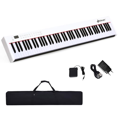 DREAMADE Keyboard Piano mit Bluetooth, E Piano 88 tasten mit 128 Rhythmen/Klänge & 20 Demo-Songs, Digital Piano mit einstellbarer Tastenstärke & Sustain Pedal & Tragetasche (Weiß) von DREAMADE