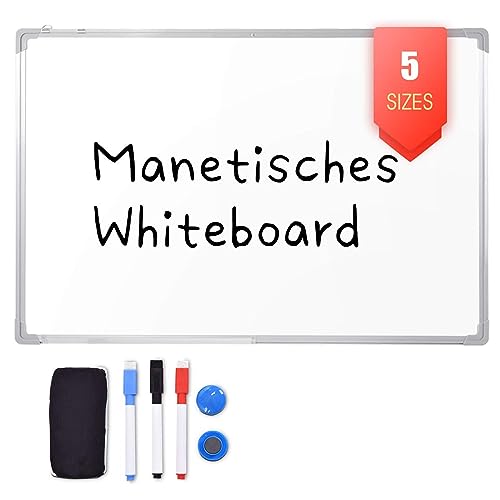 DREAMADE Whiteboard Set, Whiteboard Magnettafel Magnetwand, Weißboard Magnetisch und Beschreibbar, mit Stiftablage und Abnehmbare Haken, Weiß (70 x 50 cm) von DREAMADE