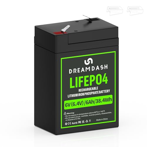 6V Batterie 6Ah LiFePO4 Wiederaufladbare, tiefer Zyklus 2000 Zeiten mit BMS Schutz, passend für Kinderfahrzeug, Kinderauto, Moped, Motorrad, Motorroller, USV, E-Bike, Beleuchtung, Roller 6V Batterie 6Ah LiFePO4 Wiederaufladbare, tiefer Zyklus 2000 Zeiten mit BMS Schutz, passend für Kinderfahrzeug, Kinderauto, Moped, Motorrad, Motorroller, USV, E-Bike, Beleuchtung, Roller von DREAMDASH