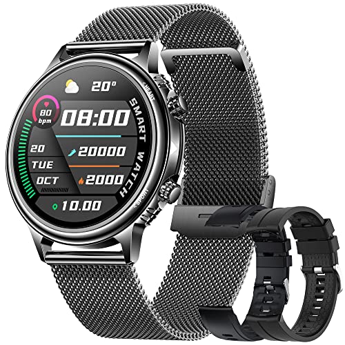 Smartwatch Herren,360 * 360 1,32 Zoll Full-Touchscreen Smartwatch, IP68 Wasserdicht Smart Watch mit 8 Sportmodi,schrittzähler mit Blutdruck und Pulsmesser für Android IOS (Schwarz) von DREAMWIN