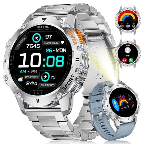DREMAC EF8 Smartwatch Herren - Telefonfunktion/Lange Akkulaufzeit, 1.43'' Amoled Integriertes LED Taschenlampe Fitnessuhr mit 120+ Sportmodi,Herzfrequenz,Schlafmonitor für iOS Android, Silber DREMAC EF8 Smartwatch Herren - Telefonfunktion/Lange Akkulaufzeit, 1.43'' Amoled Integriertes LED Taschenlampe Fitnessuhr mit 120+ Sportmodi,Herzfrequenz,Schlafmonitor für iOS Android, Silber von DREMAC