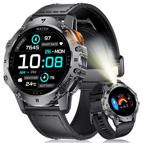 DREMAC EF8 Smartwatch Herren - Telefonfunktion/Lange Akkulaufzeit, 1.43'' Amoled Integriertes LED Taschenlampe Fitnessuhr mit 120+ Sportmodi,Herzfrequenz,Schlafmonitor für iOS Android, Space Grau DREMAC EF8 Smartwatch Herren - Telefonfunktion/Lange Akkulaufzeit, 1.43'' Amoled Integriertes LED Taschenlampe Fitnessuhr mit 120+ Sportmodi,Herzfrequenz,Schlafmonitor für iOS Android, Space Grau von DREMAC