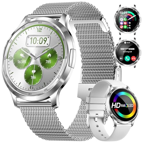 DREMAC Smartwatch Damen,1.32'' Amoled Kreisbogen Display,Damen Armbanduhr mit Pulsuhr/Menstruationszyklus/SpO2/Schlafmonitor,IP68 Wasserdicht Fitness Tracker für iOS Android Silber DREMAC Smartwatch Damen,1.32'' Amoled Kreisbogen Display,Damen Armbanduhr mit Pulsuhr/Menstruationszyklus/SpO2/Schlafmonitor,IP68 Wasserdicht Fitness Tracker für iOS Android Silber von DREMAC