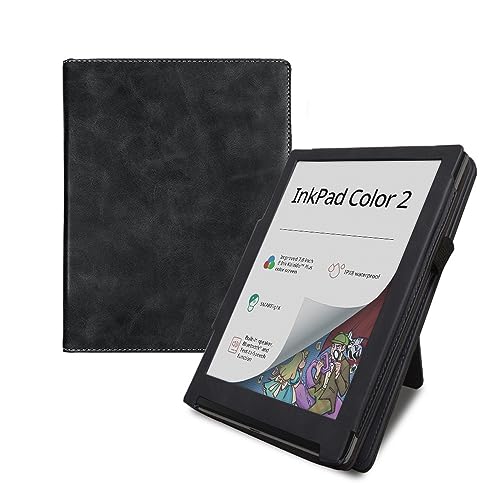 DRENGE Standgehäuse kompatibel mit Pocketbook InkPad Color 2 & InkPad 4 7,8 Zoll PB743 PU-Leder-Magnetabdeckung mit Handschlaufe (Color : Black) von DRENGE