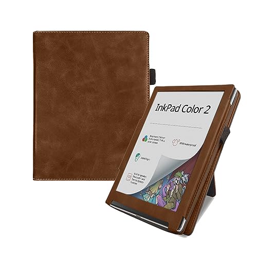 DRENGE Standgehäuse kompatibel mit Pocketbook InkPad Color 2 & InkPad 4 7,8 Zoll PB743 PU-Leder-Magnetabdeckung mit Handschlaufe (Color : Coffee) von DRENGE