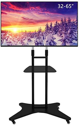 Universeller TV-Ständer, TV-Bodenständer, Universal-TV-Ständer, höhenverstellbare TV-Halterung mit Ablage, TV-Wagen, schwarz, 81,3 - 139,7 - 165,7 cm (32 - 55 - 65 Zoll) von DRFGNF