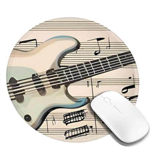 Mauspad mit Gitarre, Bass, Musikinstrumente, rund, 20,3 cm, rutschfestes Gummi-Mauspad, weiches Polyester mit rutschfester Unterseite, ideal für Büro, Gaming, Heimgebrauch Mauspad mit Gitarre, Bass, Musikinstrumente, rund, 20,3 cm, rutschfestes Gummi-Mauspad, weiches Polyester mit rutschfester Unterseite, ideal für Büro, Gaming, Heimgebrauch von DRGFCXE