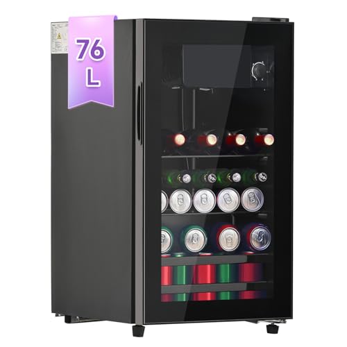 DRIXNO 76L Getränkekühlschrank mit Gefrierfach, für Eis, Fasst 51 Dosen Limonade, Wasser, Bier oder Wein. Klein Kühlschrank mit Glastür Geräuscharmer Betrieb, Energieeffizient von DRIXNO