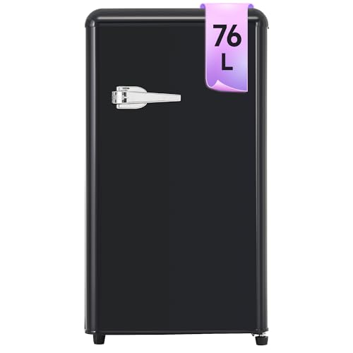 DRIXNO 76L Retro Kühlschrank Single-Door Schwarz Getränkekühlschrank LED-Beleuchtung, Verstellbare Füße DRIXNO 76L Retro Kühlschrank Single-Door Schwarz Getränkekühlschrank LED-Beleuchtung, Verstellbare Füße von DRIXNO