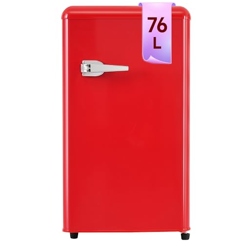 DRIXNO 76L Single-Door Retro Kühlschrank Rot Getränkekühlschrank LED-Beleuchtung, Verstellbare Füße DRIXNO 76L Single-Door Retro Kühlschrank Rot Getränkekühlschrank LED-Beleuchtung, Verstellbare Füße von DRIXNO