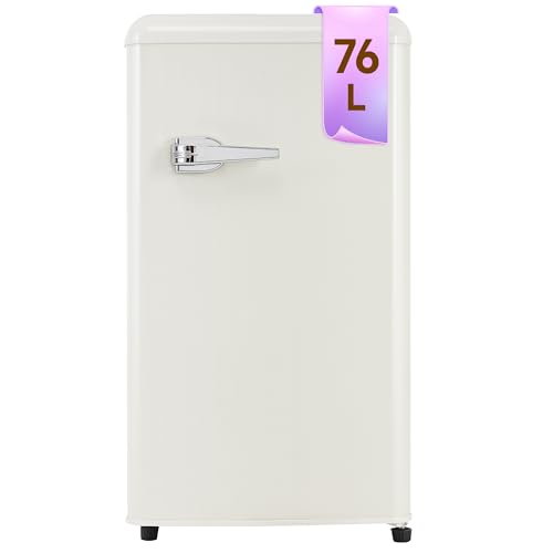 DRIXNO 76L Single-Door Retro Kühlschrank Weiß Getränkekühlschrank LED-Beleuchtung, Verstellbare Füße DRIXNO 76L Single-Door Retro Kühlschrank Weiß Getränkekühlschrank LED-Beleuchtung, Verstellbare Füße von DRIXNO