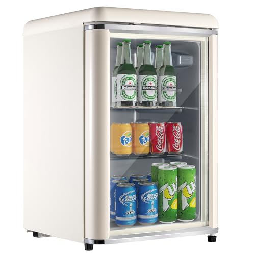 DRIXNO 78L Retro-Mini-Kühlschrank mit Chromleiste, Eingebautes LED-Licht, Verstellbare Einlegeböden, Fasst bis zu 42 Getränkedosen, 43dB leiser Betrieb, Geeignet für Haus, Büro, Beige DRIXNO 78L Retro-Mini-Kühlschrank mit Chromleiste, Eingebautes LED-Licht, Verstellbare Einlegeböden, Fasst bis zu 42 Getränkedosen, 43dB leiser Betrieb, Geeignet für Haus, Büro, Beige von DRIXNO